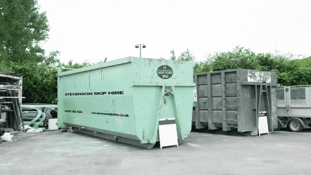 A green Skip in Loughborough